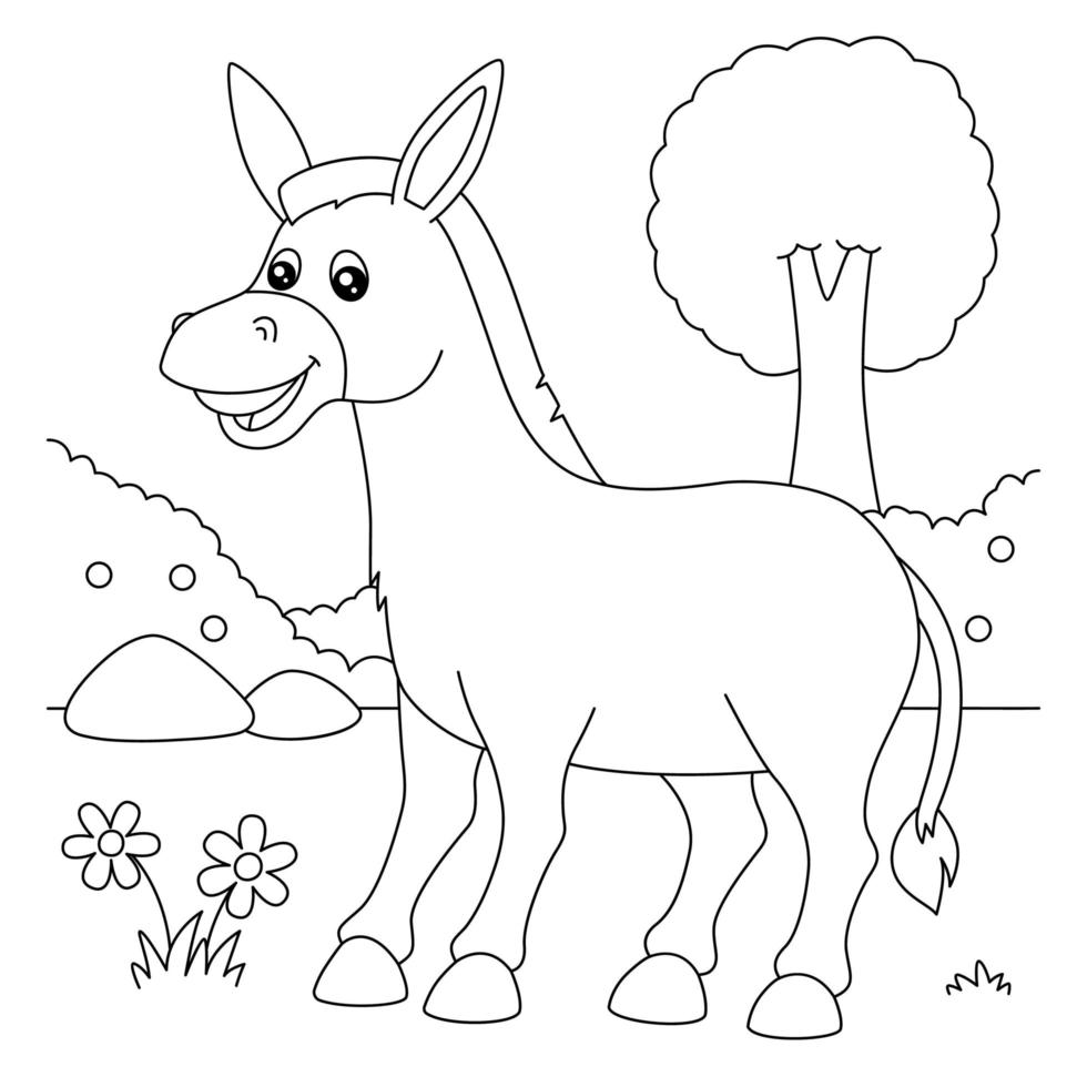 Donkey Coloring Page for Kids vector