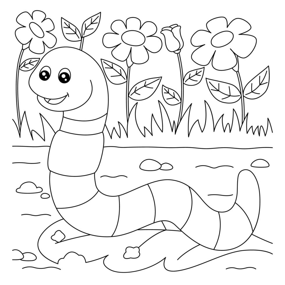 Worm Coloring Page for Kids vector