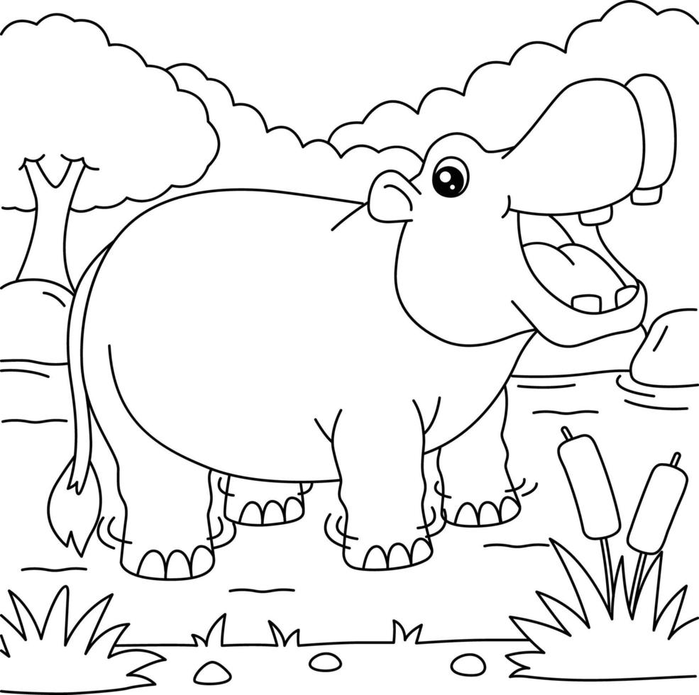 Hippopotamus Coloring Page for Kids vector