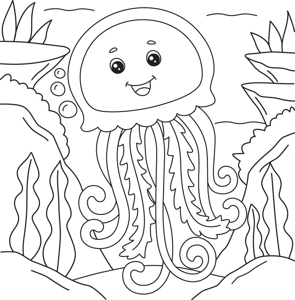 Jellyfish Coloring Page for Kids vector