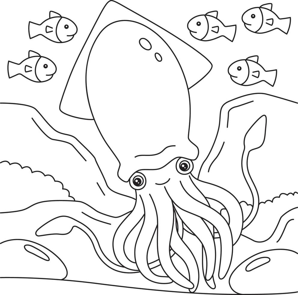 Giant Squid Coloring Page for Kids vector