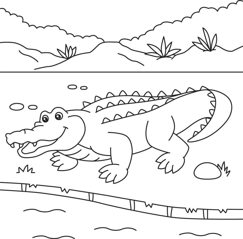 Crocodile Coloring Page for Kids vector