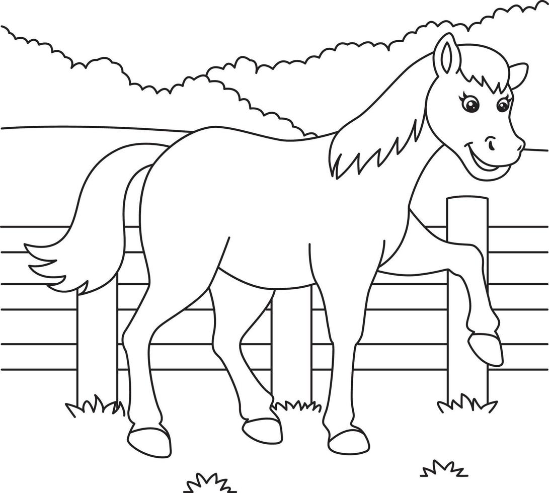 página para colorear de caballos para niños vector