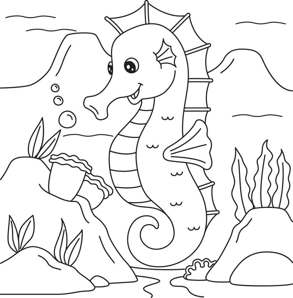 Seahorse Coloring Page for Kids vector