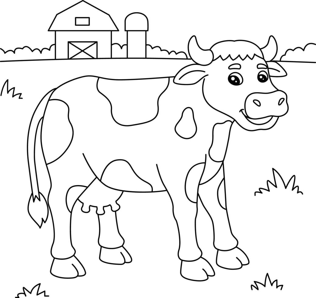 página para colorear de vaca para niños vector