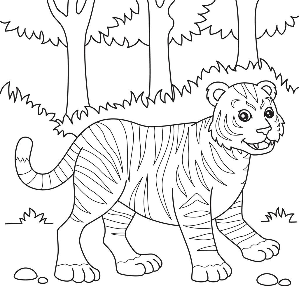 página para colorear de tigre para niños vector