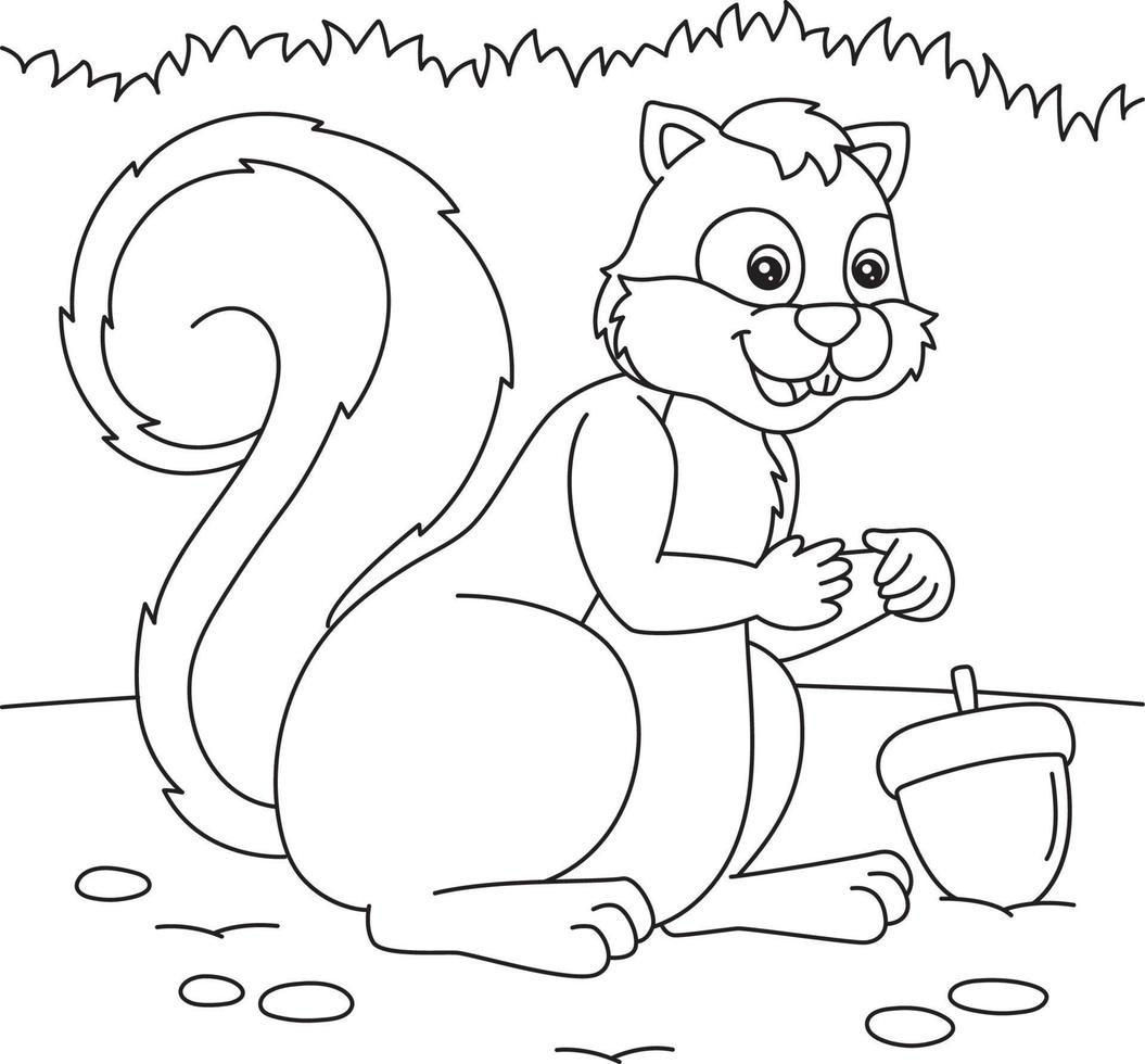 Squirrel Coloring Page for Kids vector