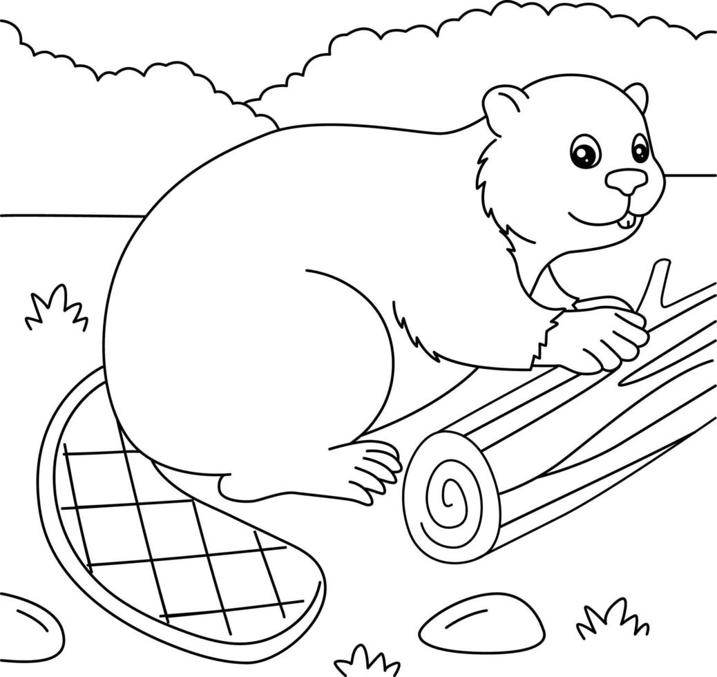 Beaver Coloring Page for Kids vector