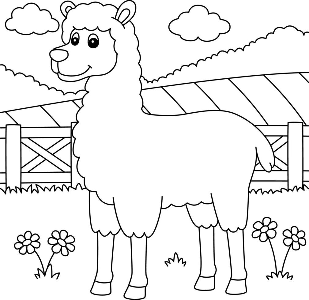 Llama Coloring Page for Kids vector