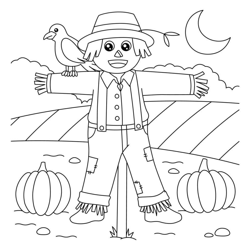 Scarecrow Coloring Page for Kids vector
