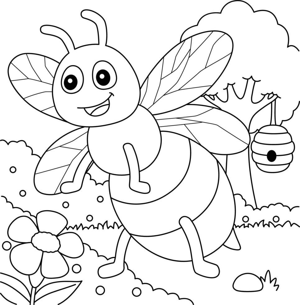 Bee Coloring Page for Kids vector