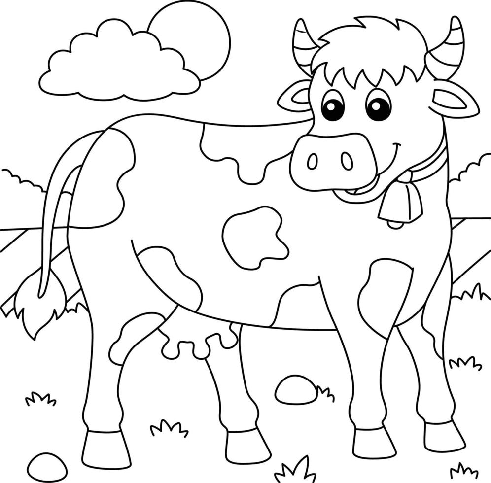 Cow Coloring Page for Kids 21 Vector Art at Vecteezy
