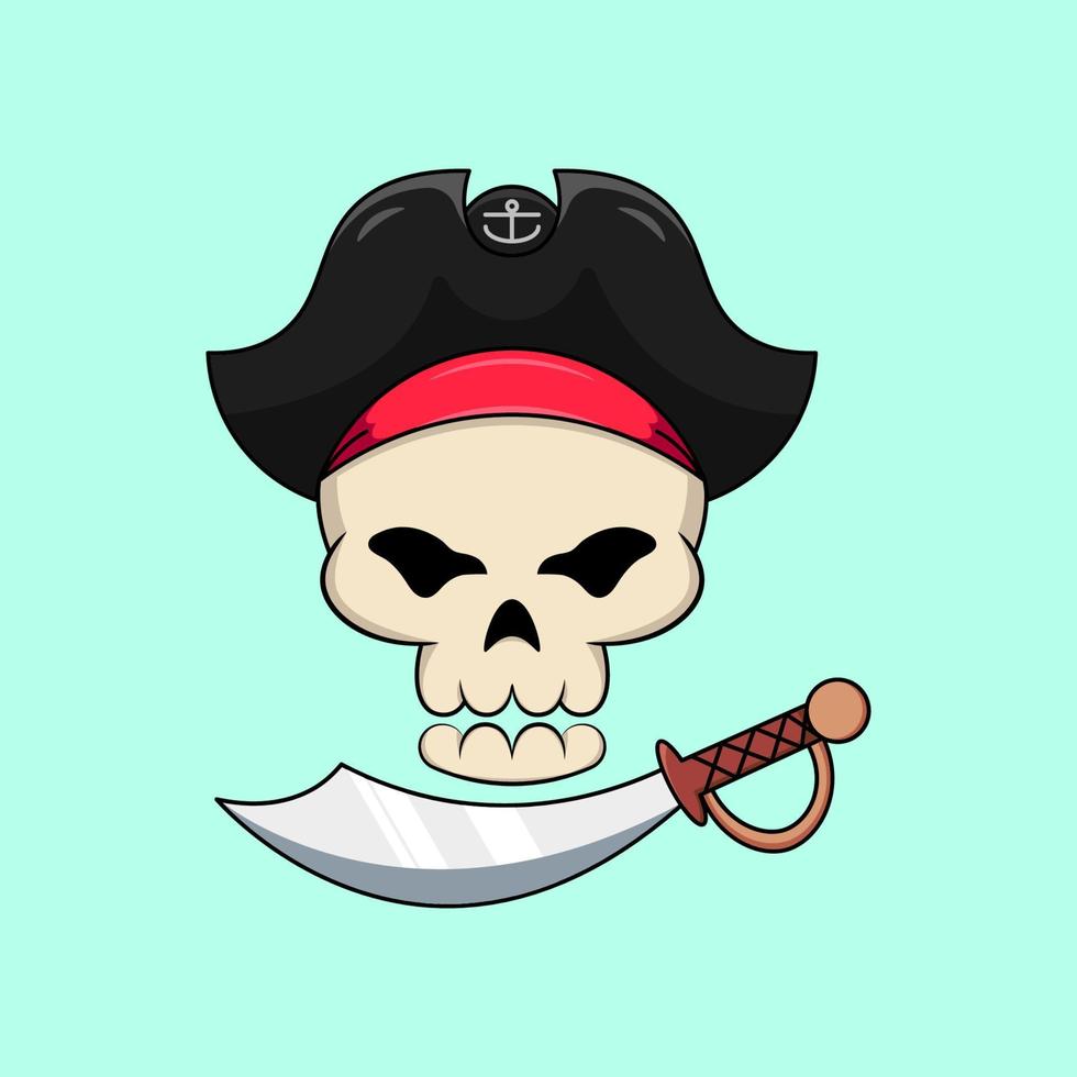 Pirate skull with sword illustration vector