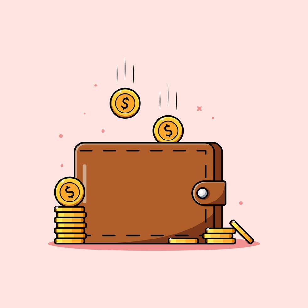 Wallet and stack of coins, Saving money illustration vector