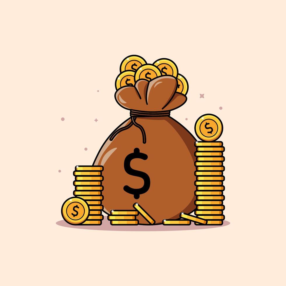 Stack of coins and money bag, Saving money illustration vector