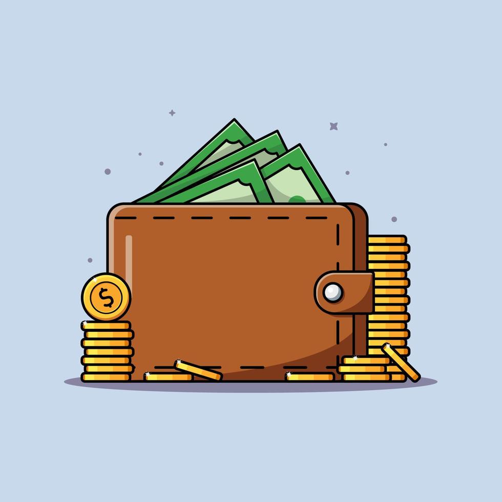 Wallet and stack of coins, Saving money illustration vector