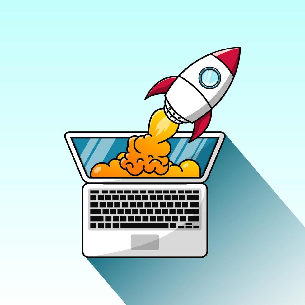 Laptop with rocket illustration design vector
