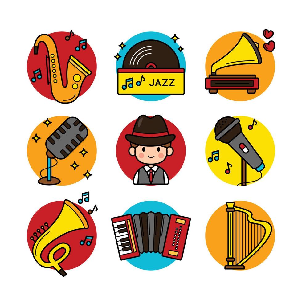 conjunto de iconos de instrumentos de jazz vector