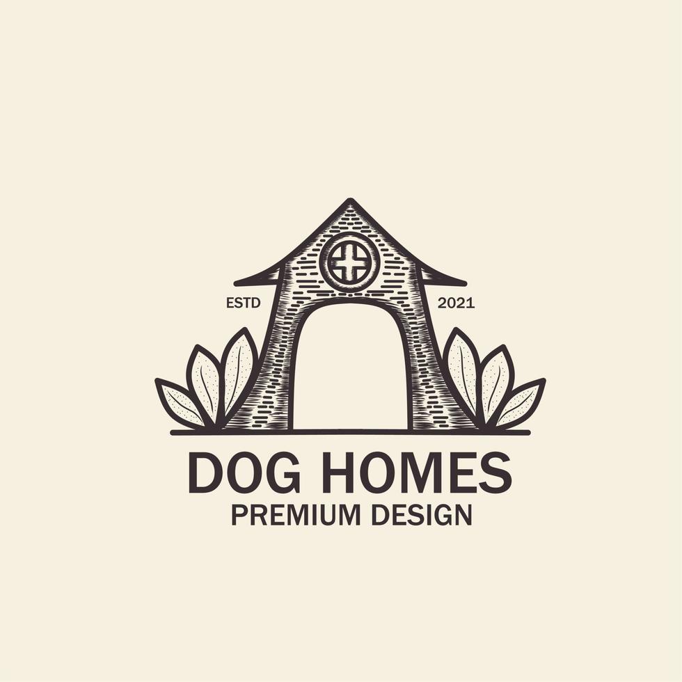 diseño de ilustración de logotipo vintage de casa de perro, casa de perro única clásica, estilo minimalista y simple. vector