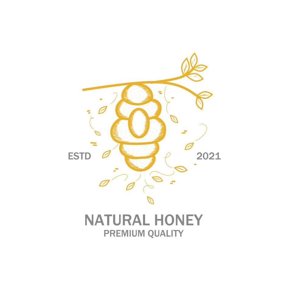 Honeycomb vintage logo illustration design, dangerous stinger. beehives in the forest and in the trees. vector