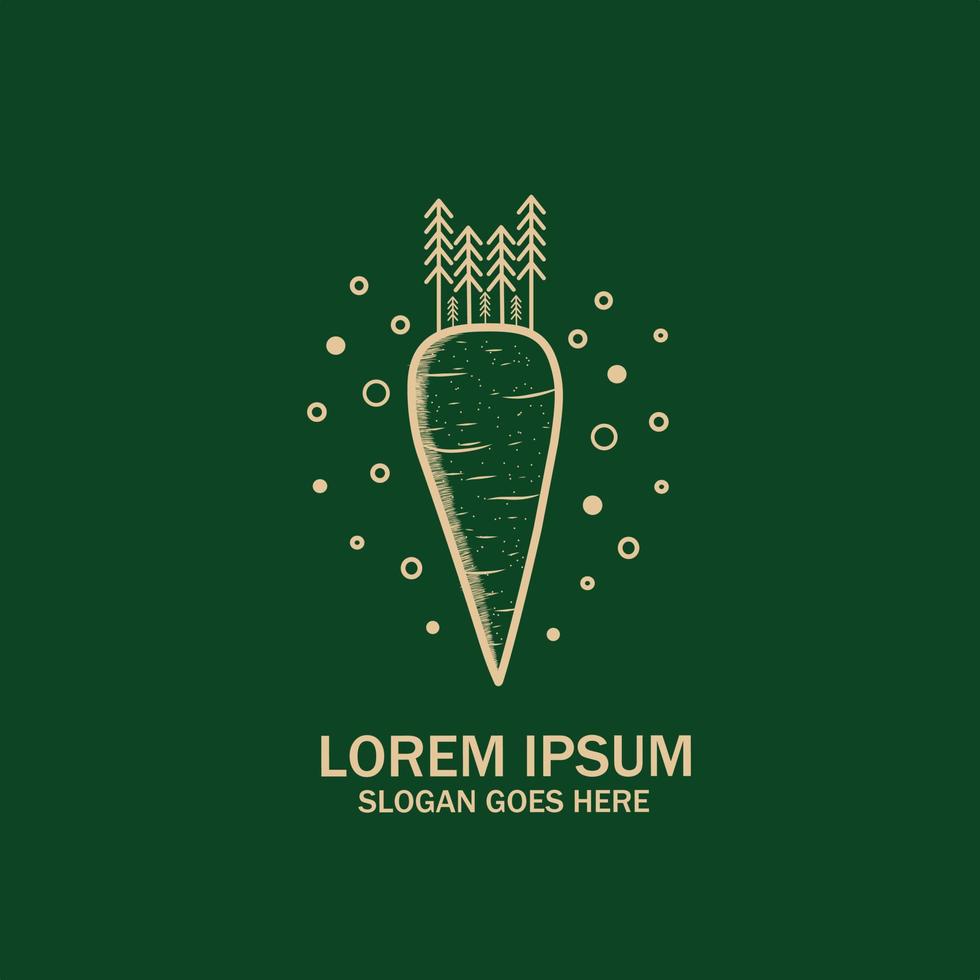 Carrot vector logo template. This design uses the carrot, pine tree and farm symbols. Suitable for harvest and market business.