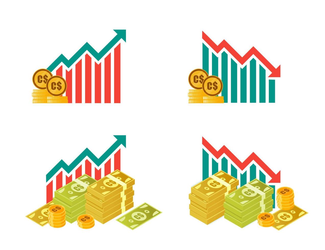 Ilustraciones de canadian dollar money fluctuation vector