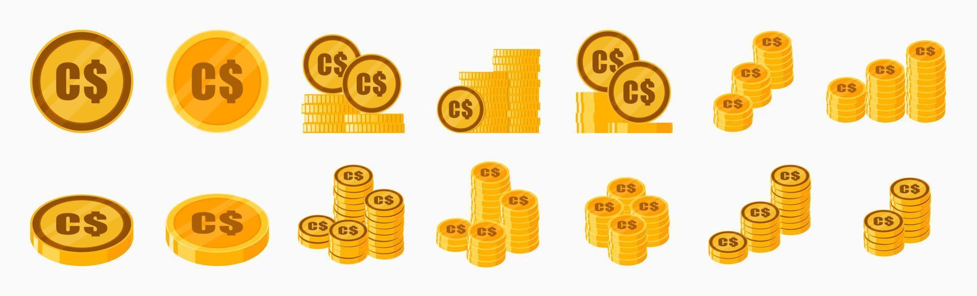 conjunto de iconos de moneda de dólar canadiense vector