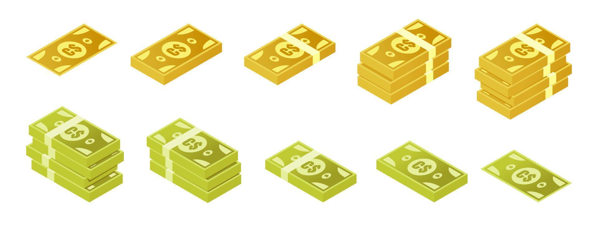 Canadian Dollar Banknote Isometric Icon Set vector