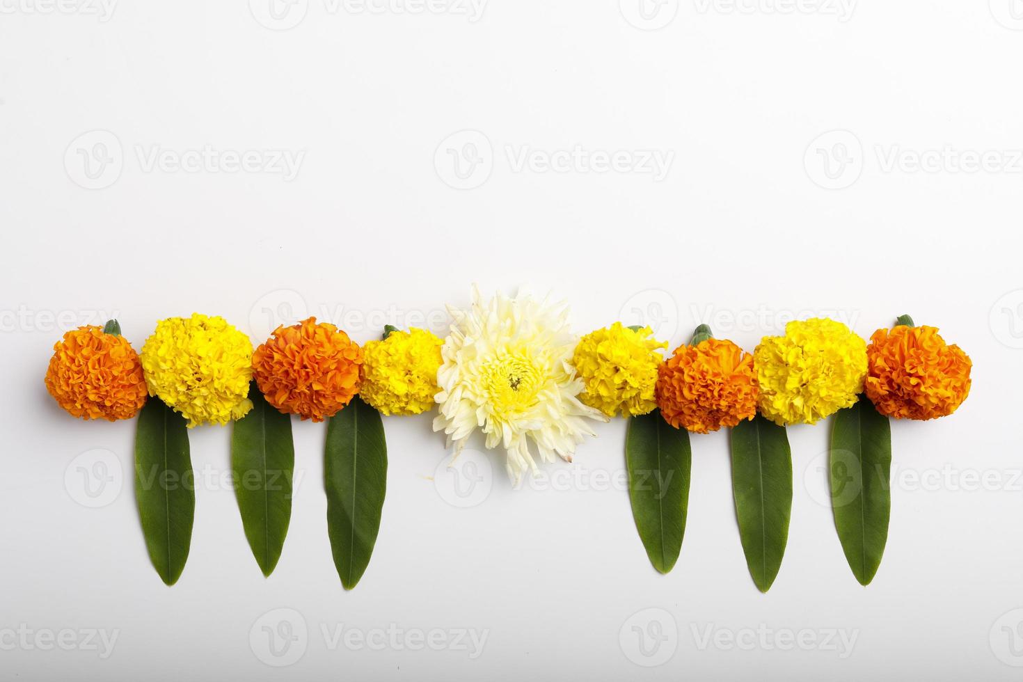 Marigold Flower rangoli Design for Diwali Festival , Indian Festival flower decoration photo