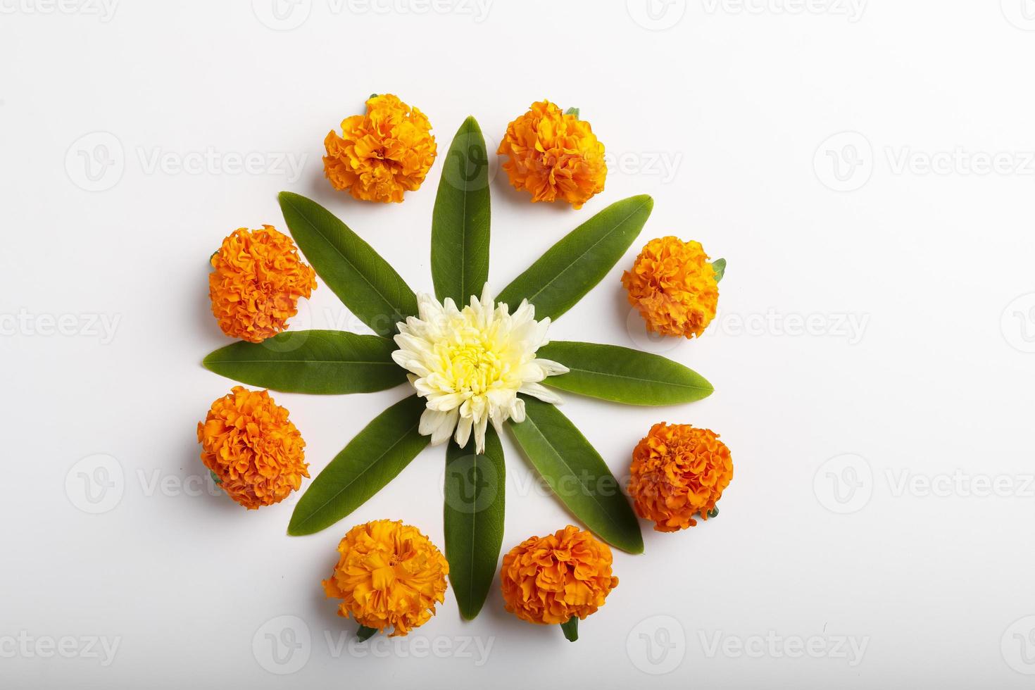 Marigold Flower rangoli Design for Diwali Festival , Indian Festival flower decoration photo