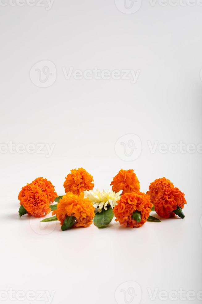 Marigold Flower rangoli Design for Diwali Festival , Indian Festival flower decoration photo