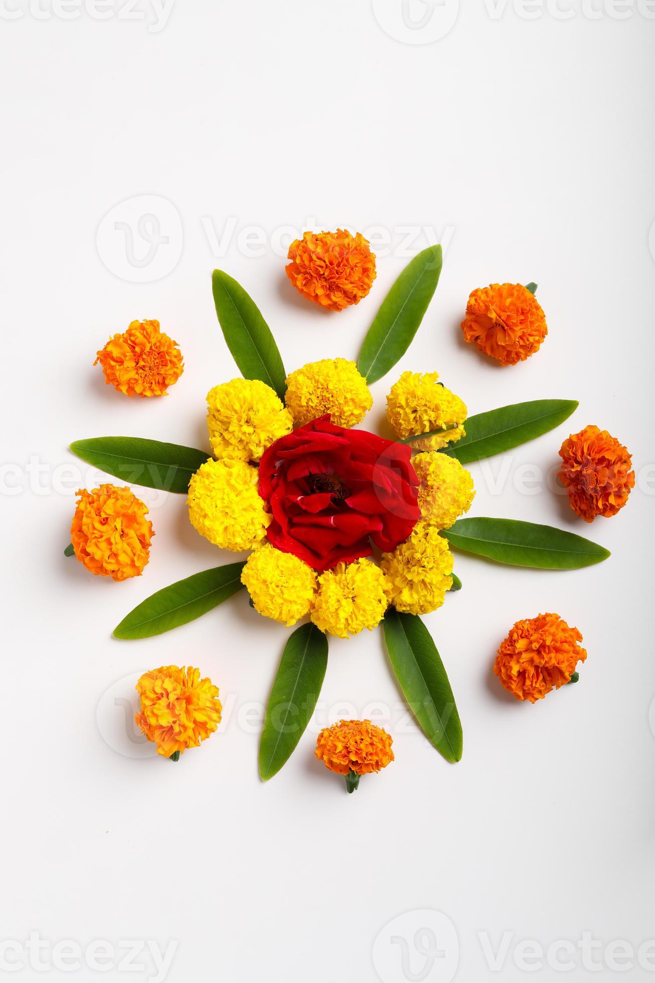 Marigold Flower rangoli Design for Diwali Festival , Indian Festival