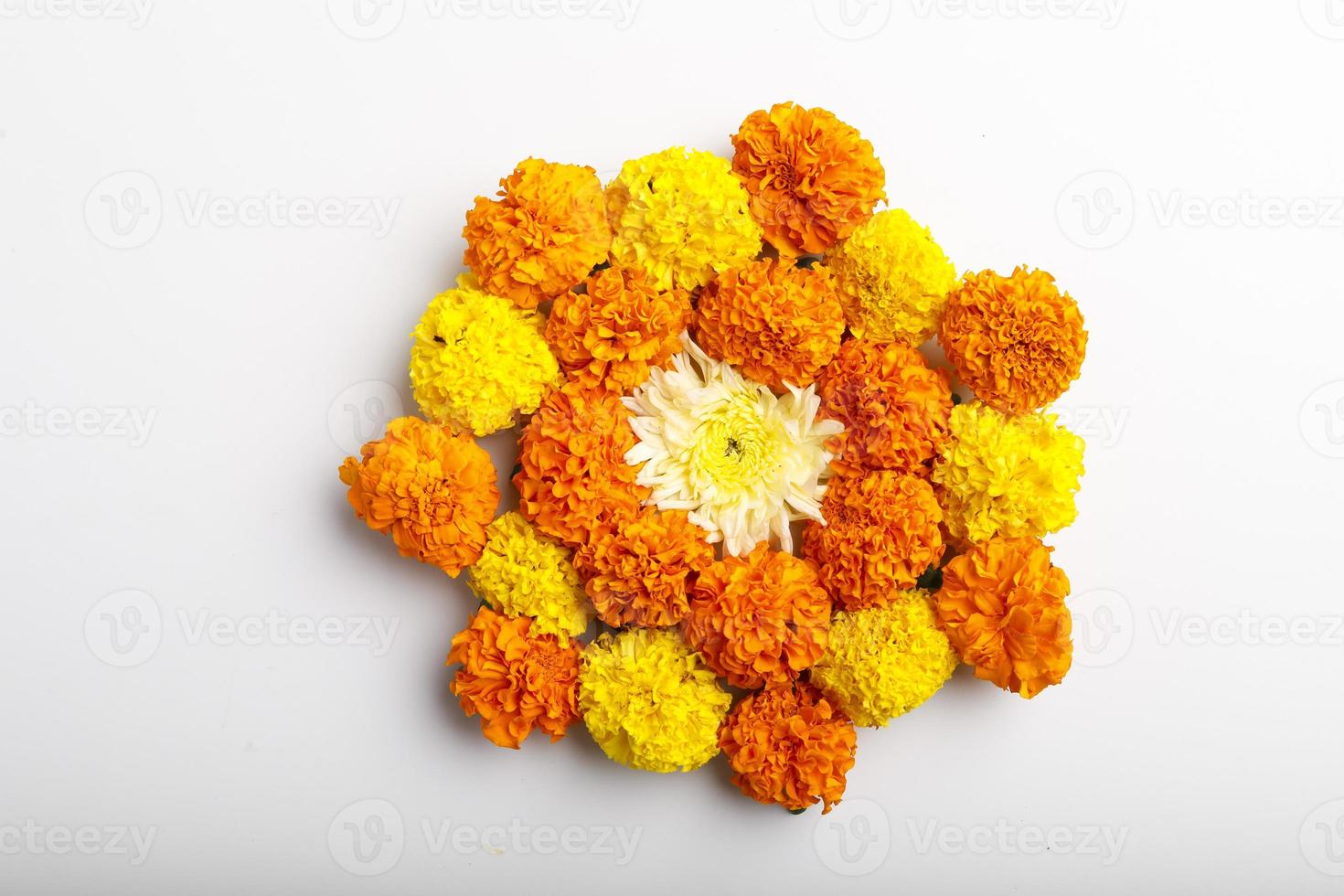 Marigold Flower rangoli Design for Diwali Festival , Indian Festival flower decoration photo