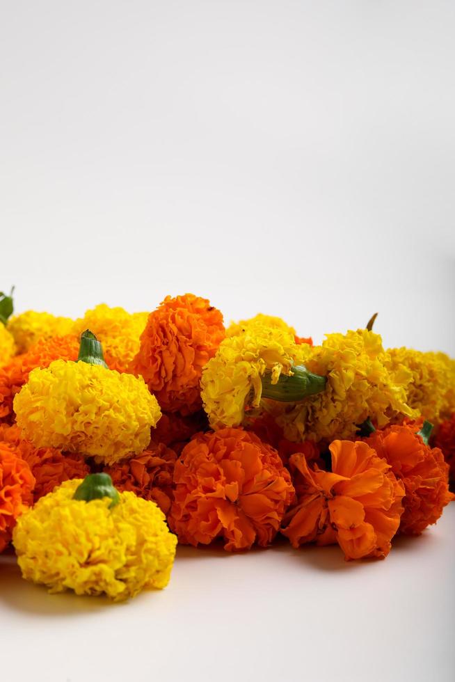 Marigold Flower rangoli Design for Diwali Festival , Indian Festival flower decoration photo