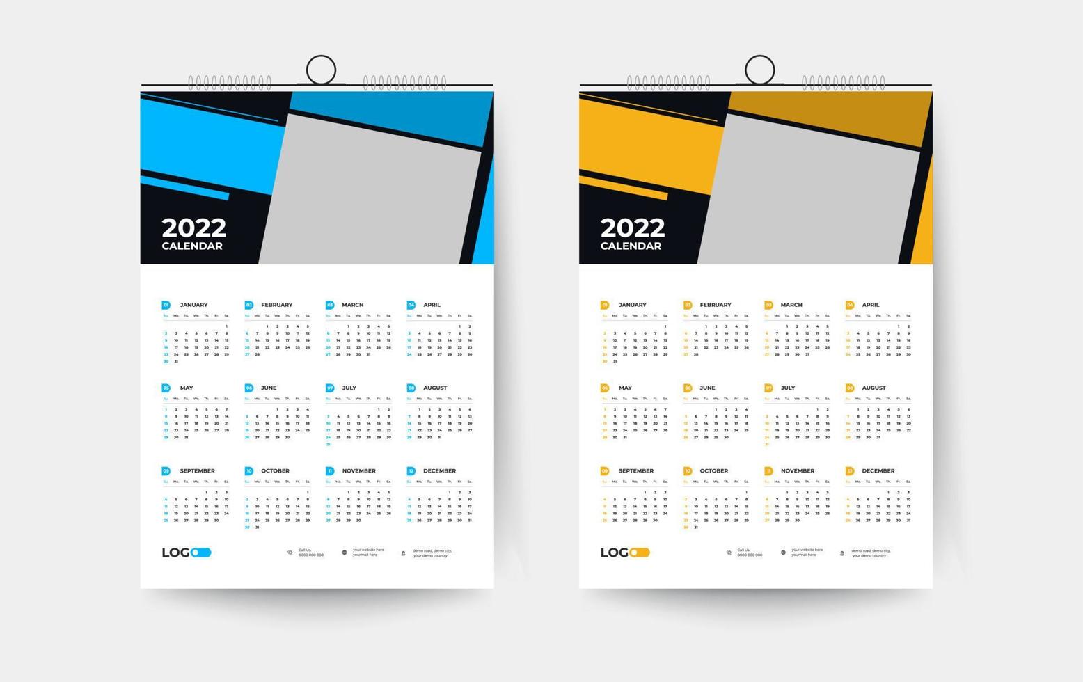 Plantilla de diseño de calendario de pared 2022, plantilla de diseño de calendario moderno de 12 meses vector