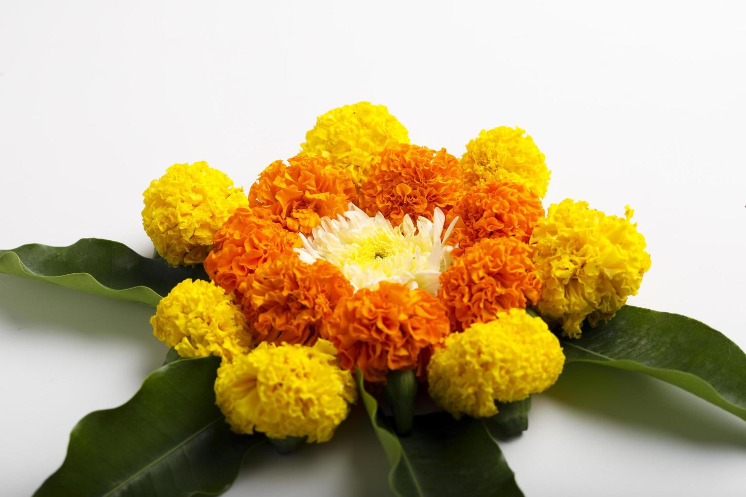 Marigold Flower rangoli Design for Diwali Festival , Indian Festival flower decoration photo