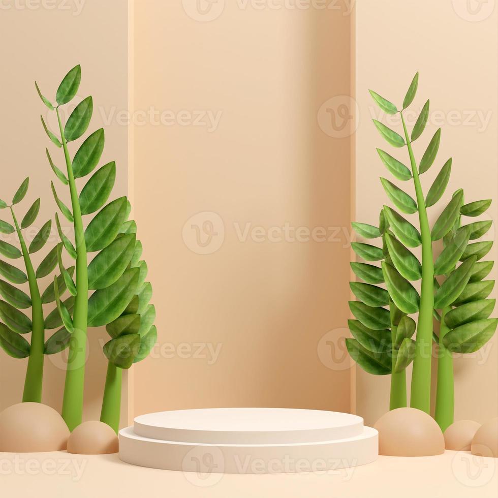 3D illustration rendering image of empty space mockup podium nature themed for product display photo