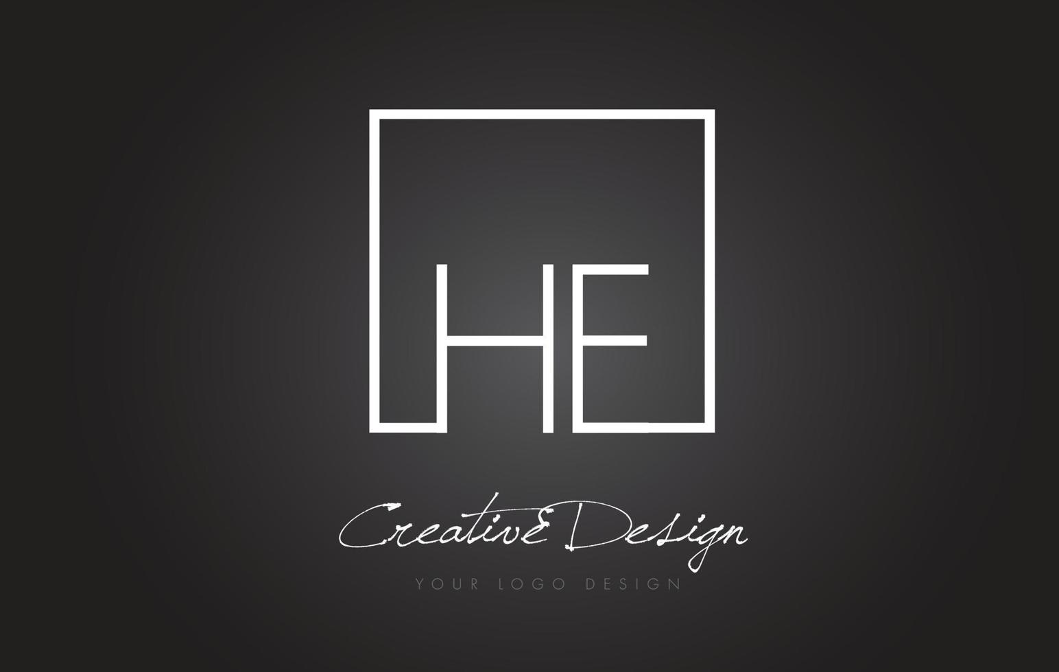 HE Square Frame Letter Logo Design with Black and White Colors. vector