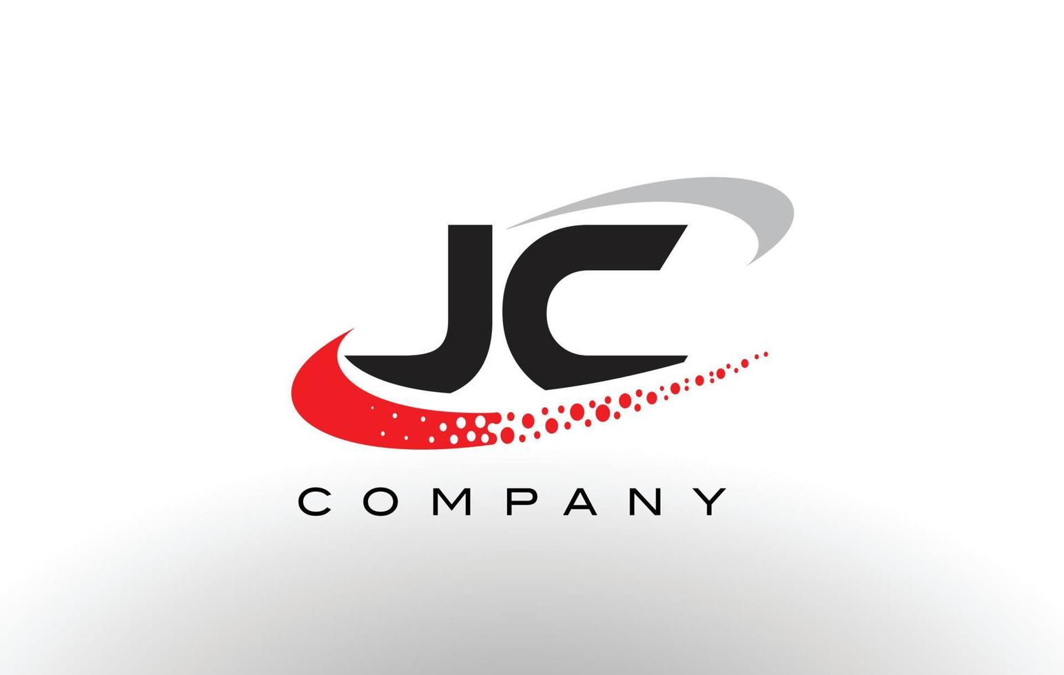 JC Modern Letter Logo Design with Red Dotted Swoosh vector