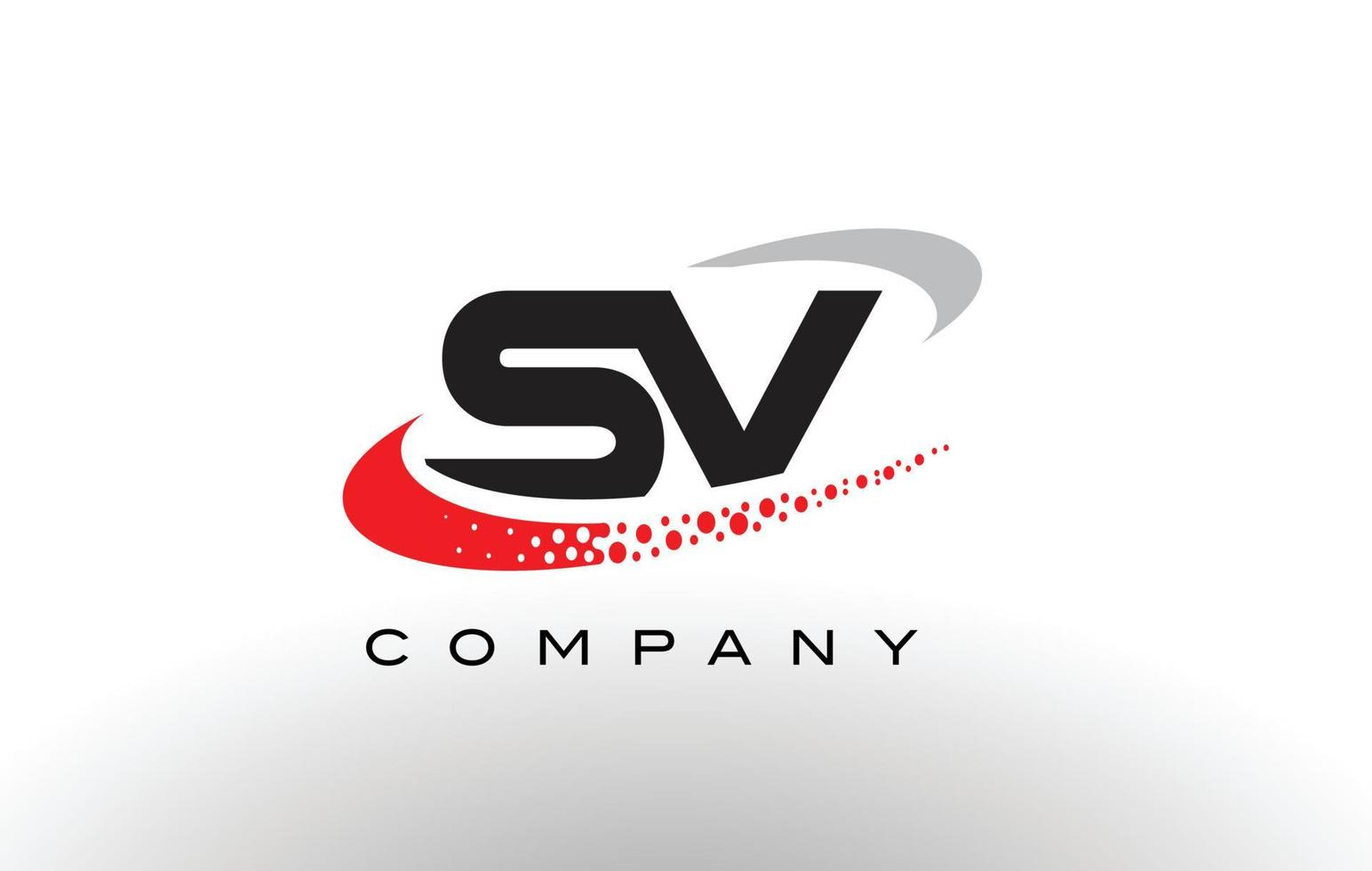 Diseño de logotipo de letra moderna sv con swoosh punteado rojo vector