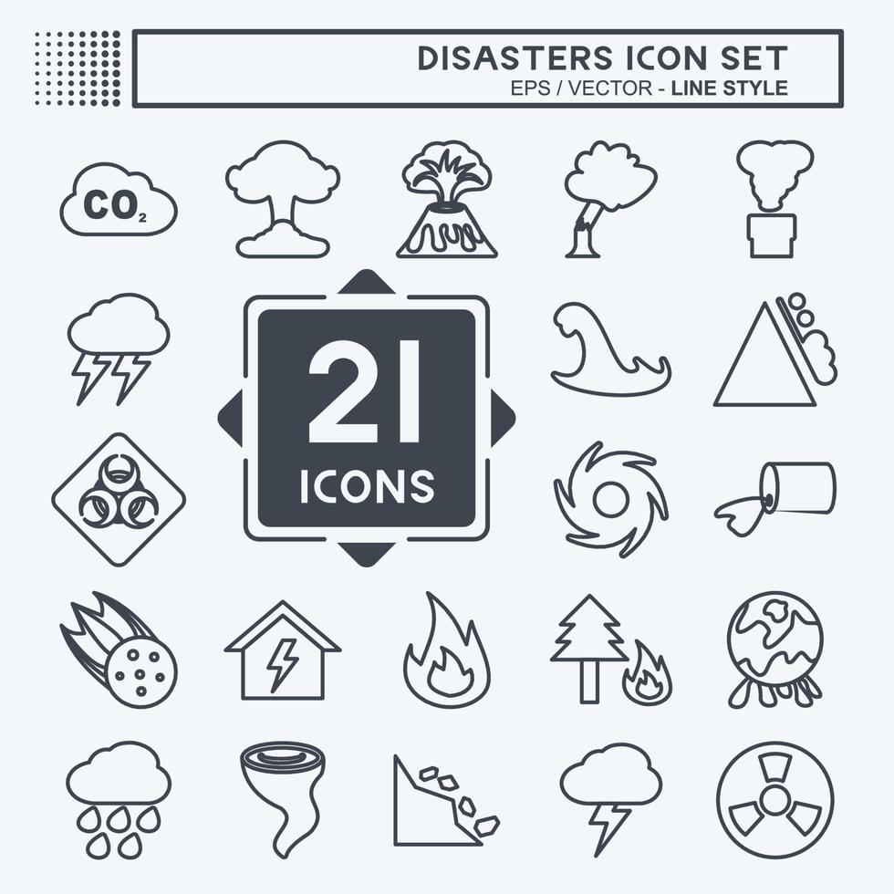 Disasters Icon Set in trendy line style isolated on soft blue background vector