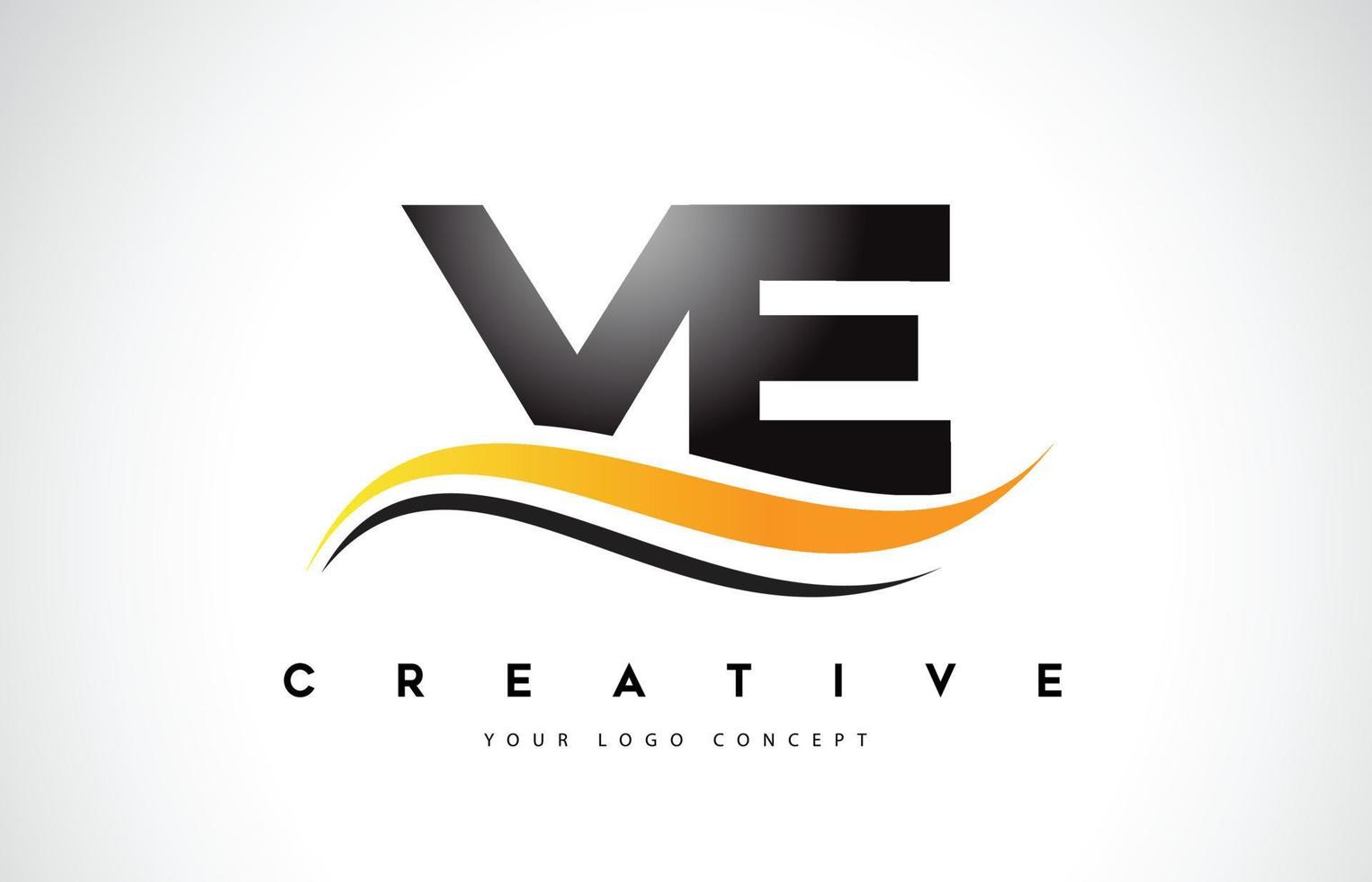 VE V E Swoosh Letter Logo Design with Modern Yellow Swoosh Curved Lines. vector
