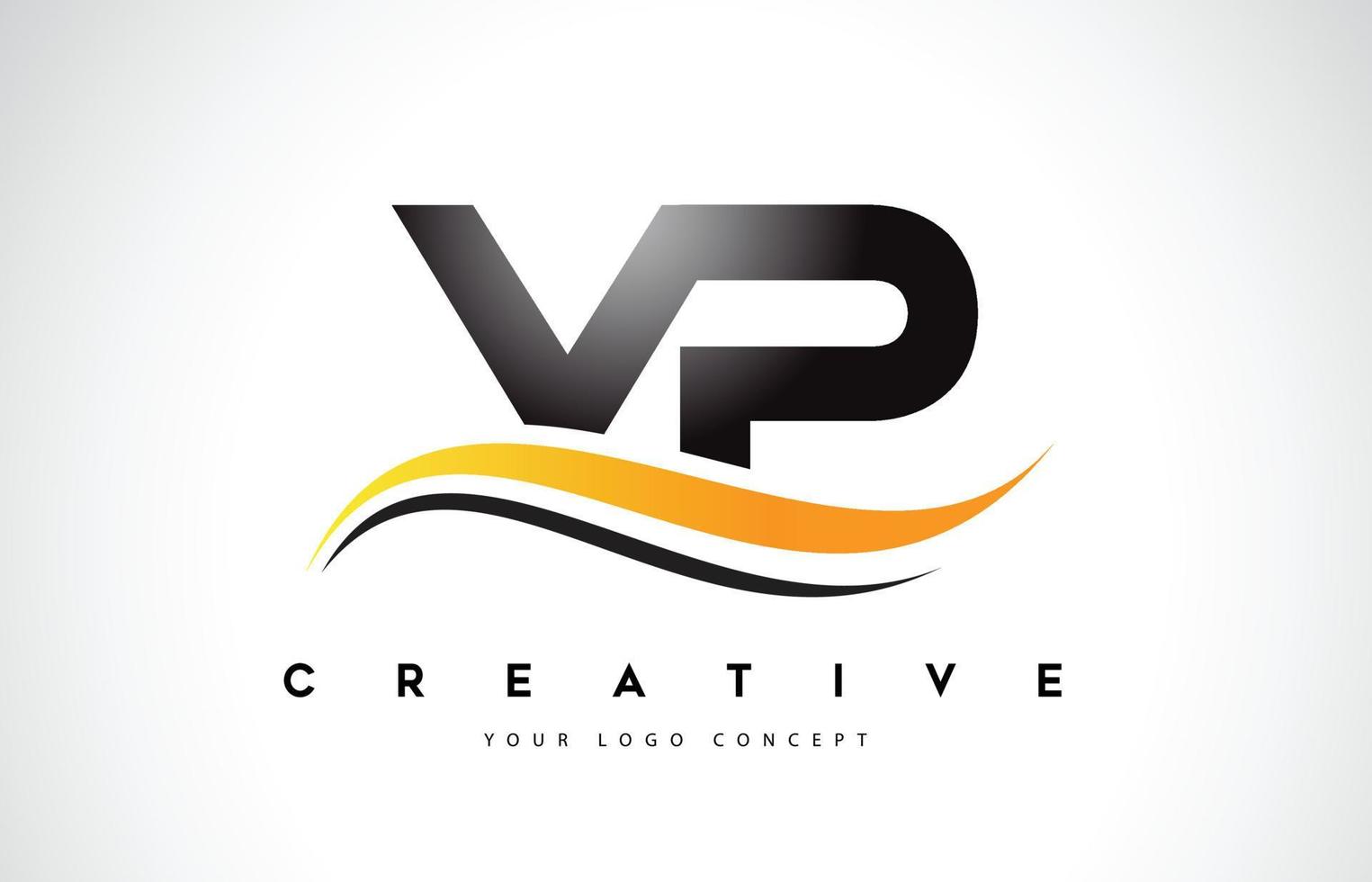 VP V P Swoosh Letter Logo Design with Modern Yellow Swoosh Curved Lines. vector