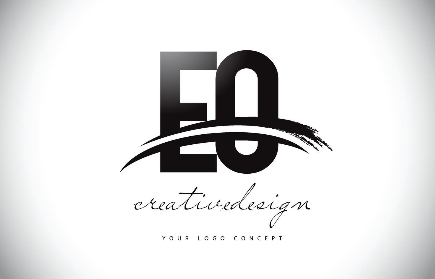 EO E O Letter Logo Design with Swoosh and Black Brush Stroke. vector