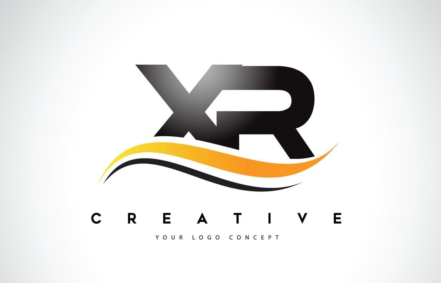 Diseño del logotipo de la letra xr xr swoosh con modernas líneas curvas amarillas swoosh. vector