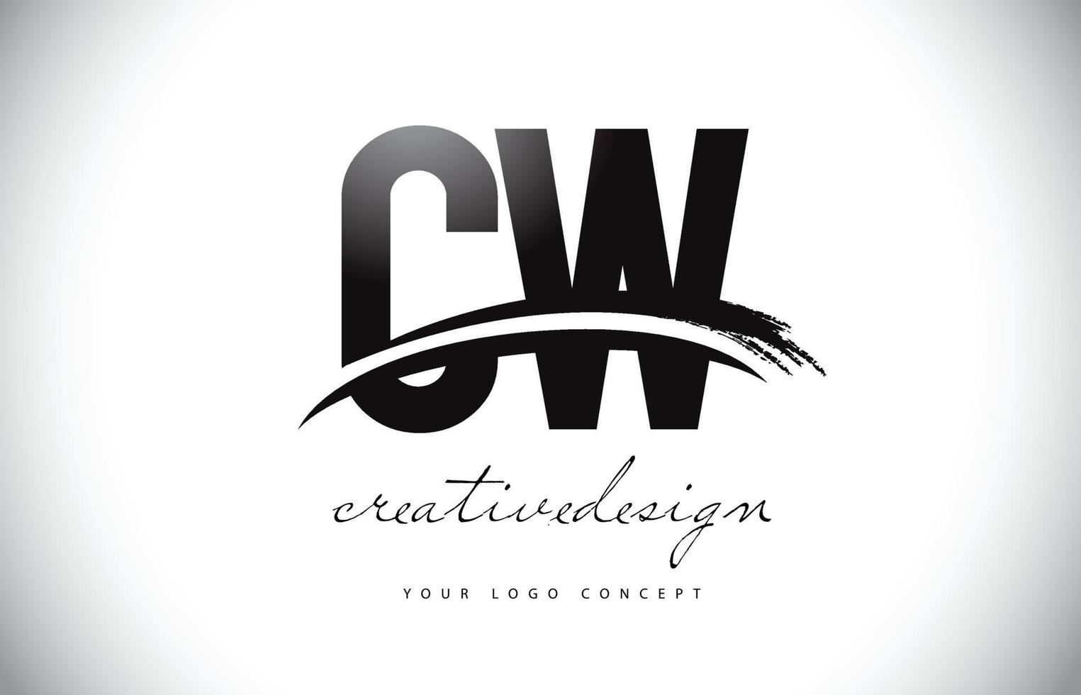 Diseño del logotipo de la letra cw cw con swoosh y trazo de pincel negro. vector