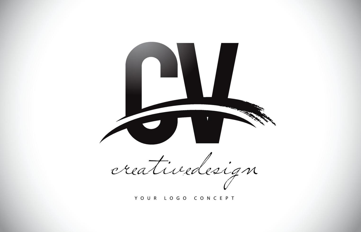 CV C V Letter Logo Design with Swoosh and Black Brush Stroke. vector
