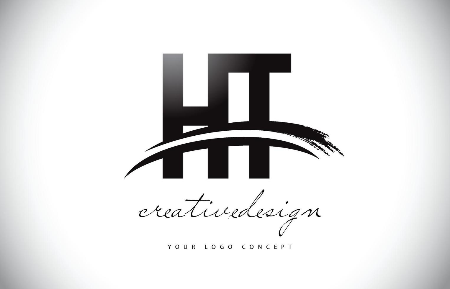 HT H T Letter Logo Design with Swoosh and Black Brush Stroke. vector