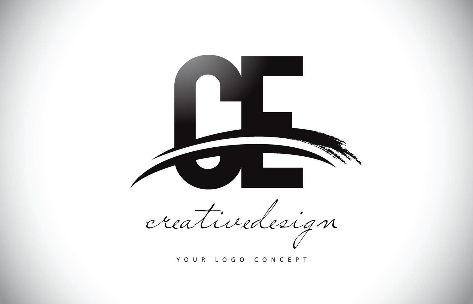 CE C E Letter Logo Design with Swoosh and Black Brush Stroke. vector