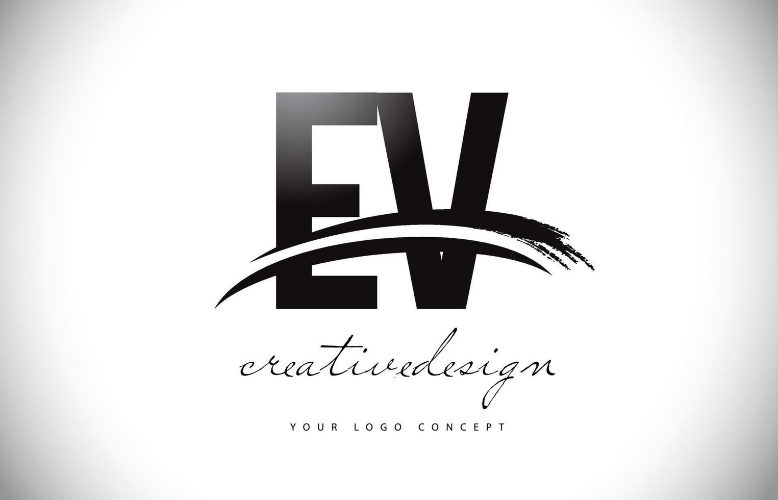 EV E V Letter Logo Design with Swoosh and Black Brush Stroke. vector